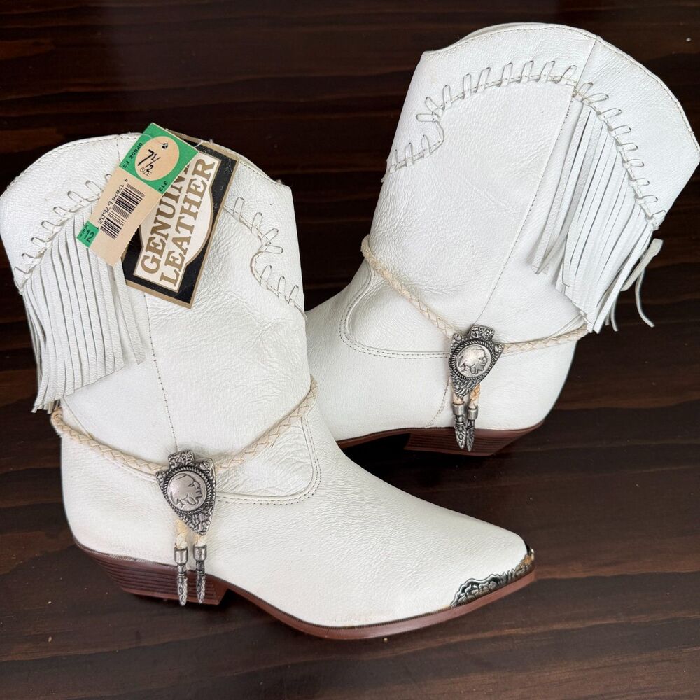 Vintage Woodridge Leather Cowgirl Boots White Tassels Women’s - Size 7.5 M - Picture 2 of 13